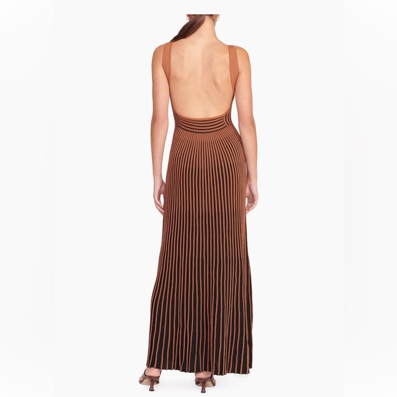 Staud Claretta Striped Knit Maxi Dress Tan/Black - Picture 2 of 2